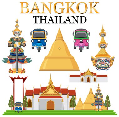 Set of elements about thailand tourist attraction illustration