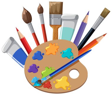 Paint brushes and color palette illustration