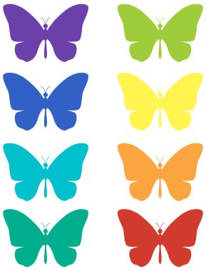 Butterflies in different colorful silhouette illustration
