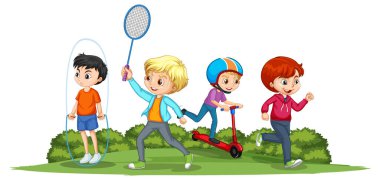 Happy children playing different sports illustration