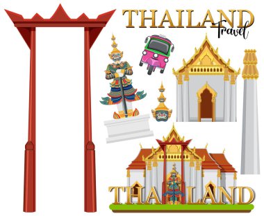 Set of elements about thailand tourist attraction illustration