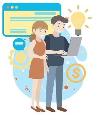 Working characters flat design for web banner illustration