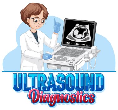 Doctor using ultrasound scanning machine illustration