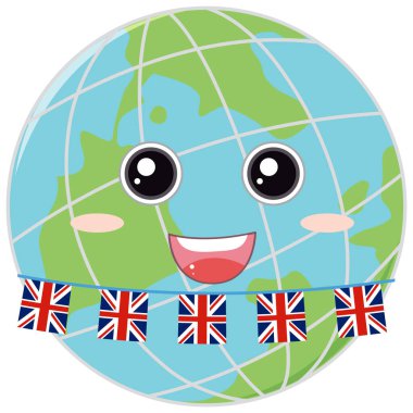 Cartoon earth globe with United Kingdom flags illustration