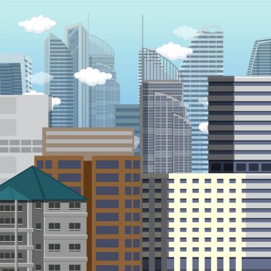 Urban landscape with high skyscrapers background illustration