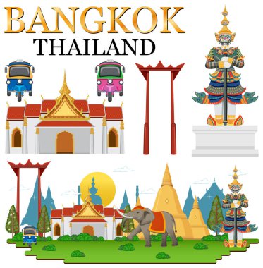 Set of elements about thailand tourist attraction illustration