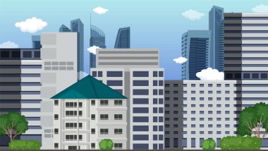 Urban landscape with high skyscrapers background illustration