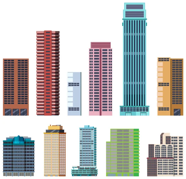 Different Buildings Set White Background Illustration — Stock vektor