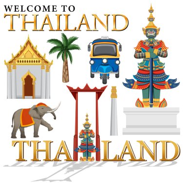 Set of elements about thailand tourist attraction illustration