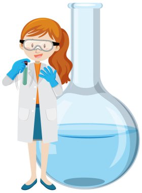 Kimyasal deney çizimi yapan bilim kadını