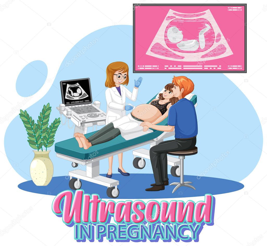 Ultrasound in pregnancy for banner or poster design illustration
