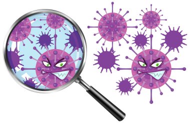 Close up germ using magnifying glass illustration