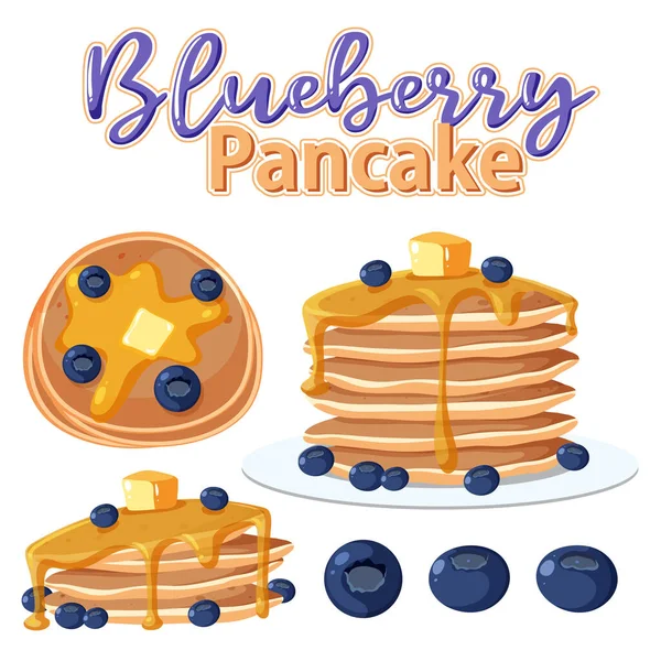Blueberry Pancake Elements Set Illustration — Stock Vector