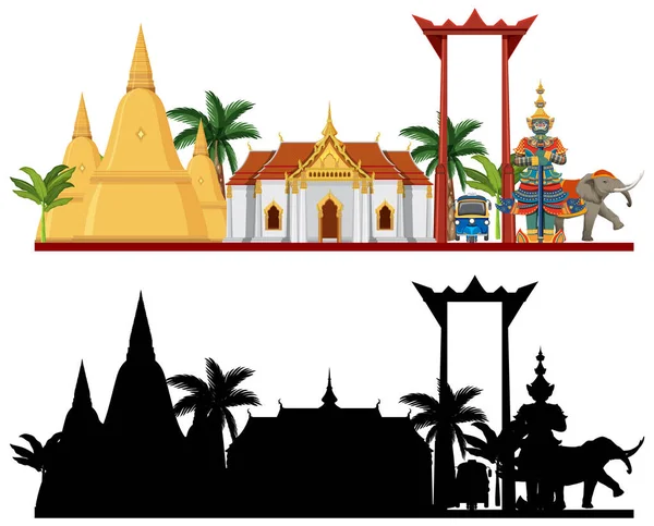 Thailand tourist attraction landmark with silhouette illustration