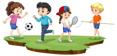 Happy children playing different sports illustration
