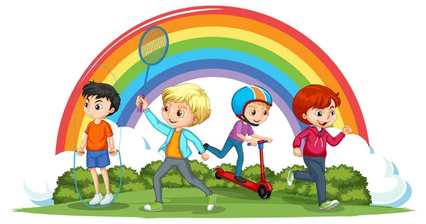 Happy Children Playing Different Sports Illustration — Stockvektor