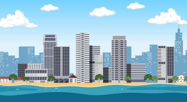 Urban landscape with high skyscrapers background illustration