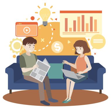 Working characters flat design for web banner illustration