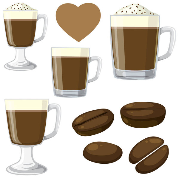 Iced coffee and beans set illustration