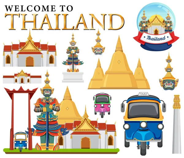 Set Elements Thailand Tourist Attraction Illustration — Archivo Imágenes Vectoriales