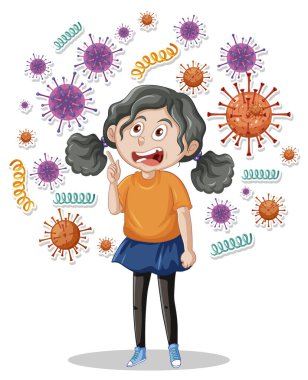A girl surrounded by germs illustration