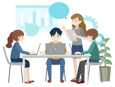 Diverse people discussing business plan illustration