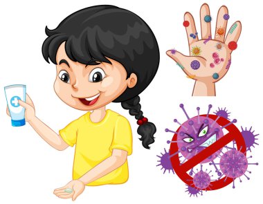 Girl with hand sanitiser for cleaning illustration