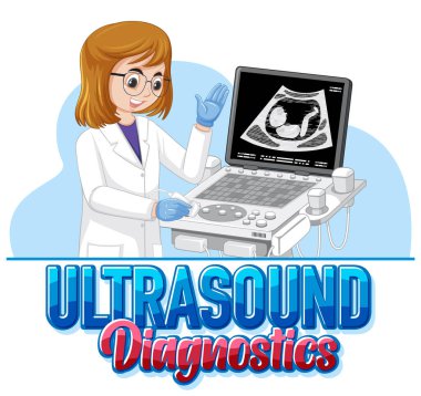 Doctor using ultrasound scanning machine illustration