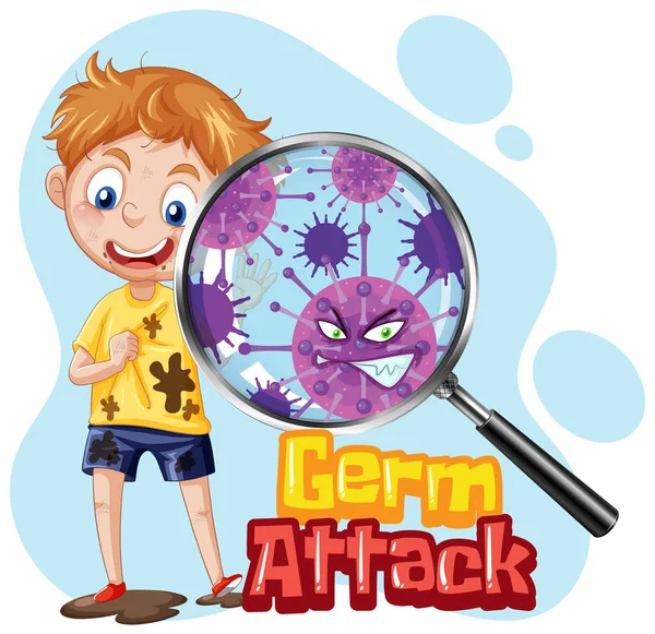 Boy Germ Attack Text Illustration — Stock Vector