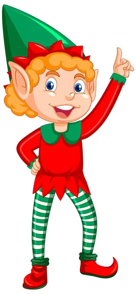 Cute Kid Wearing Elf Costume Cartoon Illustration — Stock Vector