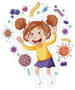 A girl surrounded by germs illustration