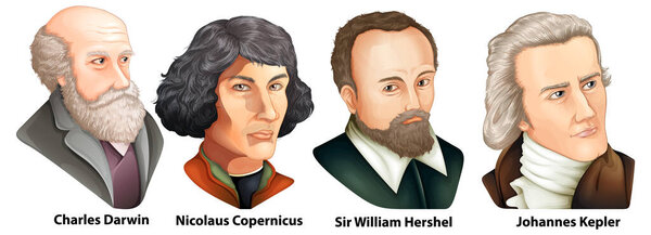 Great scientist astronomers portrait vector illustration