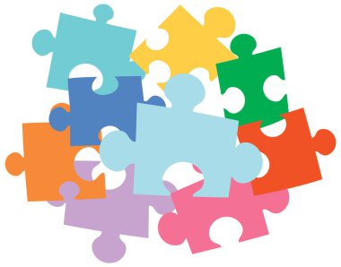 Colorful jigsaw puzzle on white background illustration