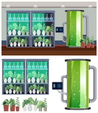 Set of plant laboratory experiment illustration