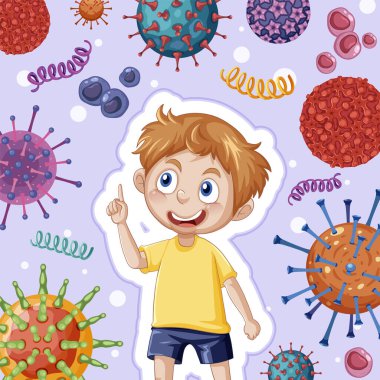 A boy surrounded by germs background illustration