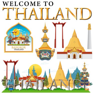 Set of elements about thailand tourist attraction illustration