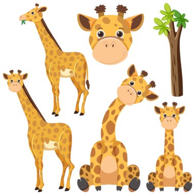 Set of cute giraffe cartoon character illustration