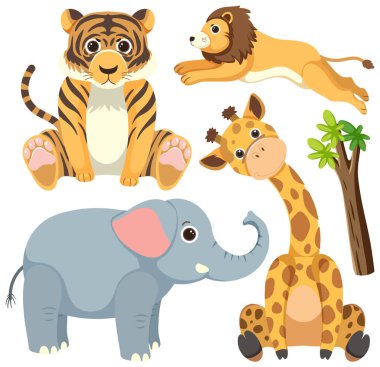 Set of simple cute animals cartoon character illustration