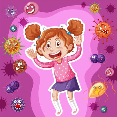 A girl surrounded by germs background illustration