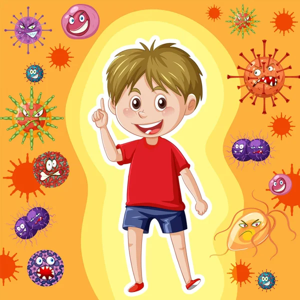 Boy Surrounded Germs Background Illustration — Stockvector