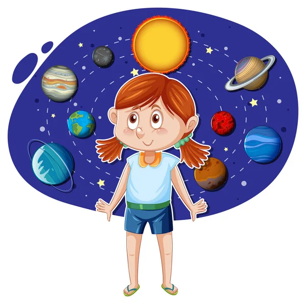 Little Girl Solar System Background Illustration — Image vectorielle