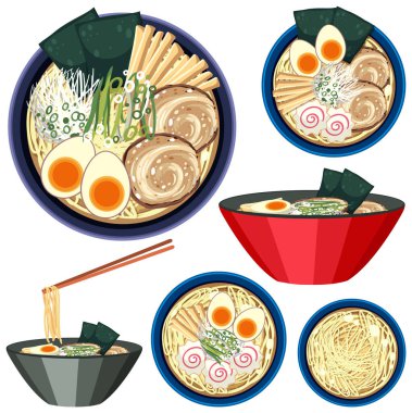 Set of ingredients for ramen illustration