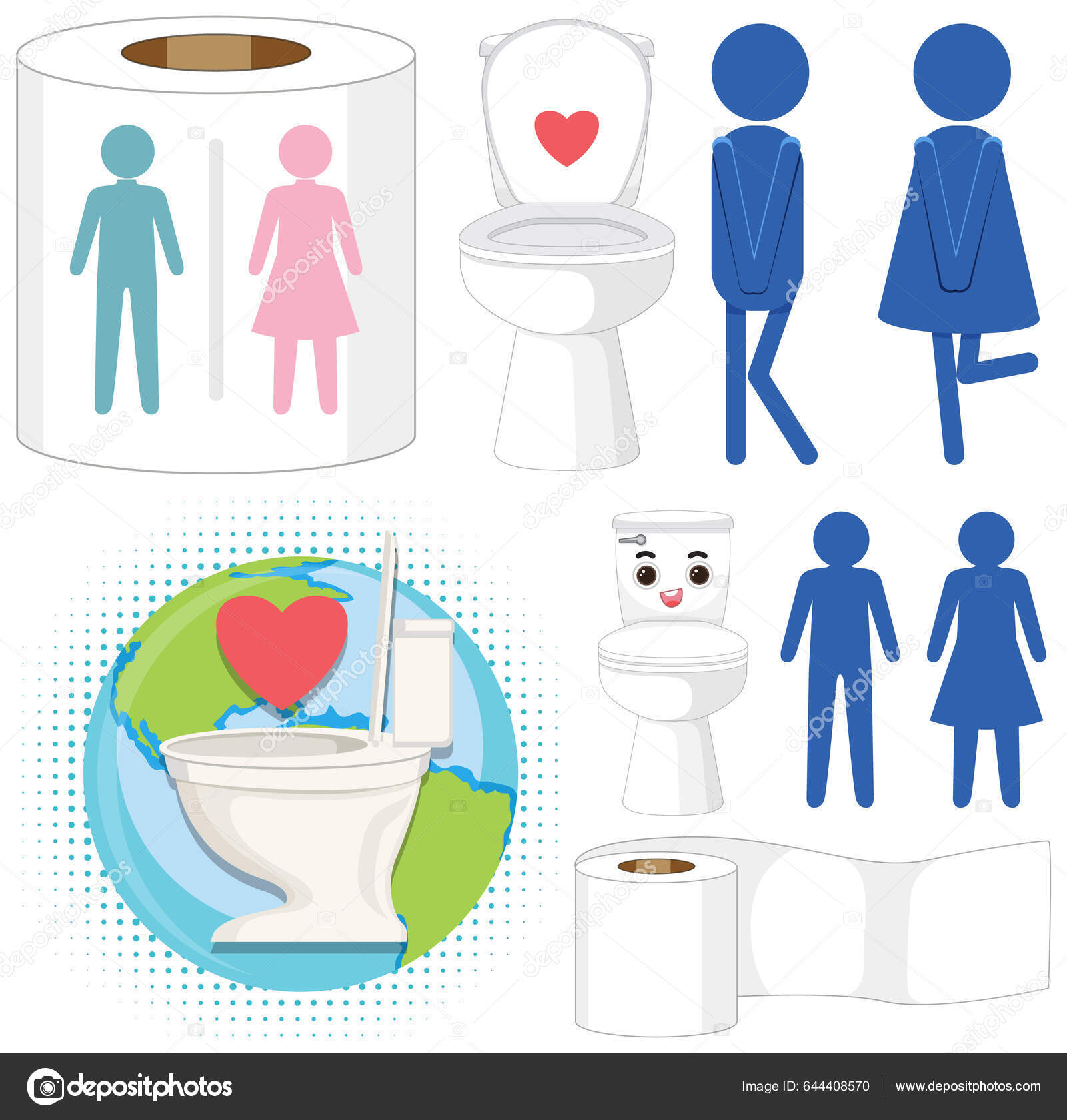 Conjunto Ícones Desenhos Animados Banheiro Para Decoração Banheiro  Ilustração Sinalização Vetor de ©blueringmedia 644408570, image size:1600x1679