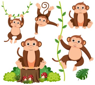 Bir dizi şirin para çizgi film karakteri çizimi