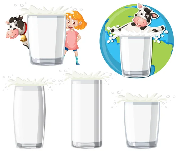 Set Mix Milk Dairy Illustration - Stok Vektor