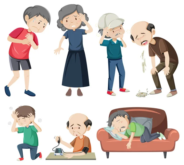 Set Elderly People Sickness Illustration — Stock Vector