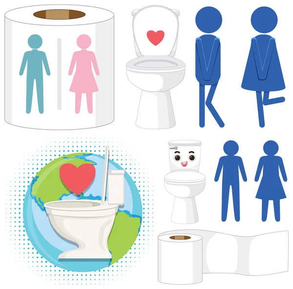 Conjunto Ícones Desenhos Animados Banheiro Para Decoração Banheiro Ilustração Sinalização —  Vetores de Stock