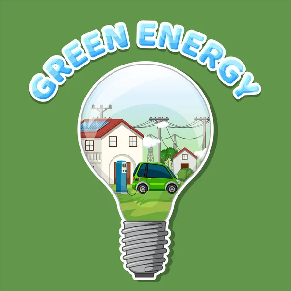 Green Energy Text Lightbulb Banner Template Illustration — Stock vektor