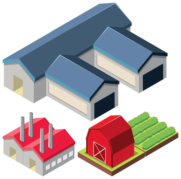 Isometric Buildings Houses Set Illustration — Stockvektor