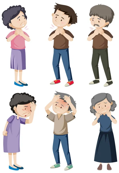 Set Elderly People Sickness Illustration — Stock Vector
